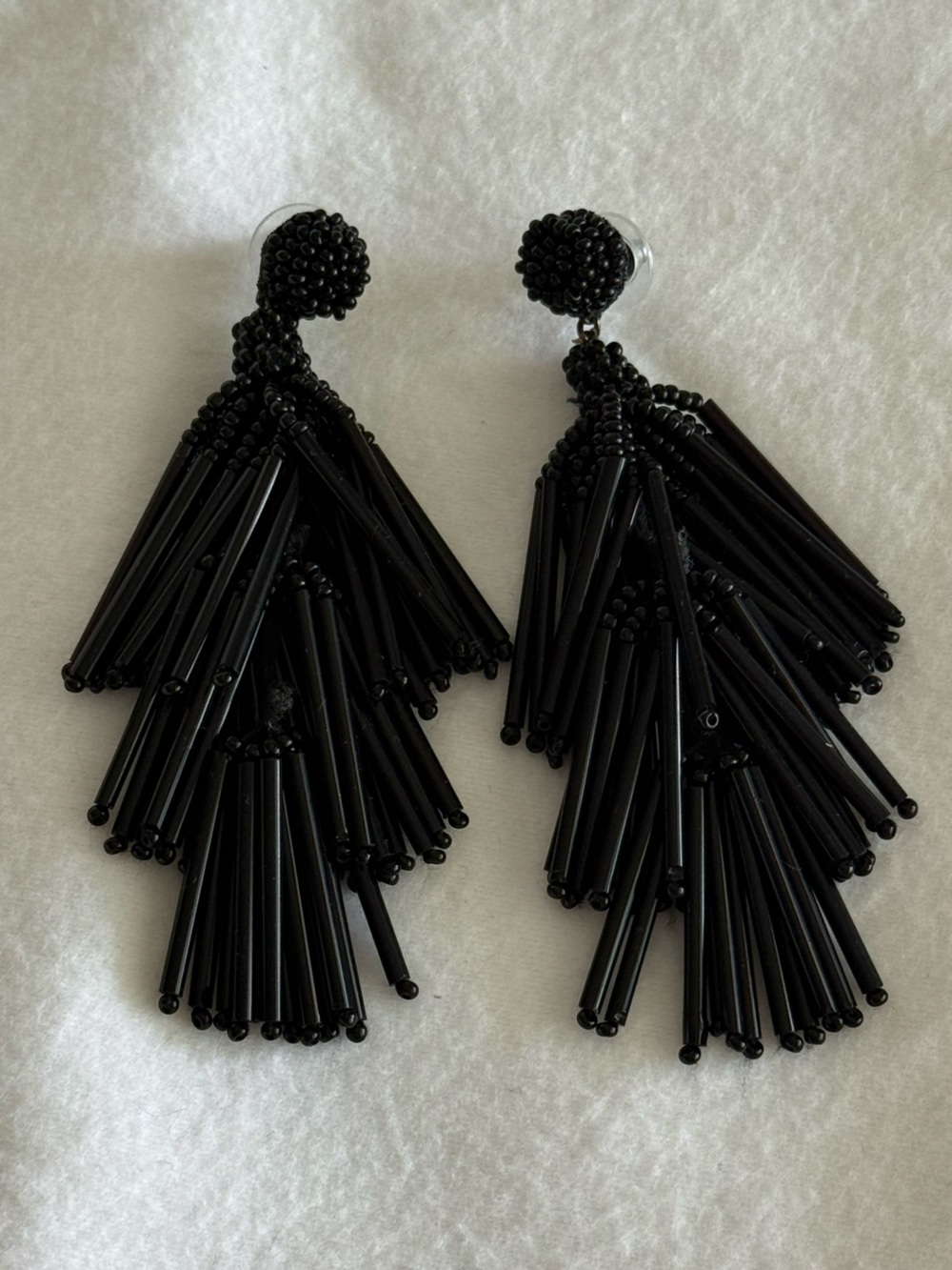 Black Beaded Tassel Drop Earrings - Women Jewelry